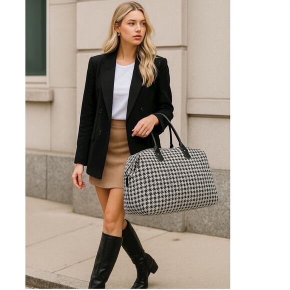 Lulu Dharma Houndstooth Weekender Tote Bag NWT — Holiday Gift Ready - Picture 1 of 12